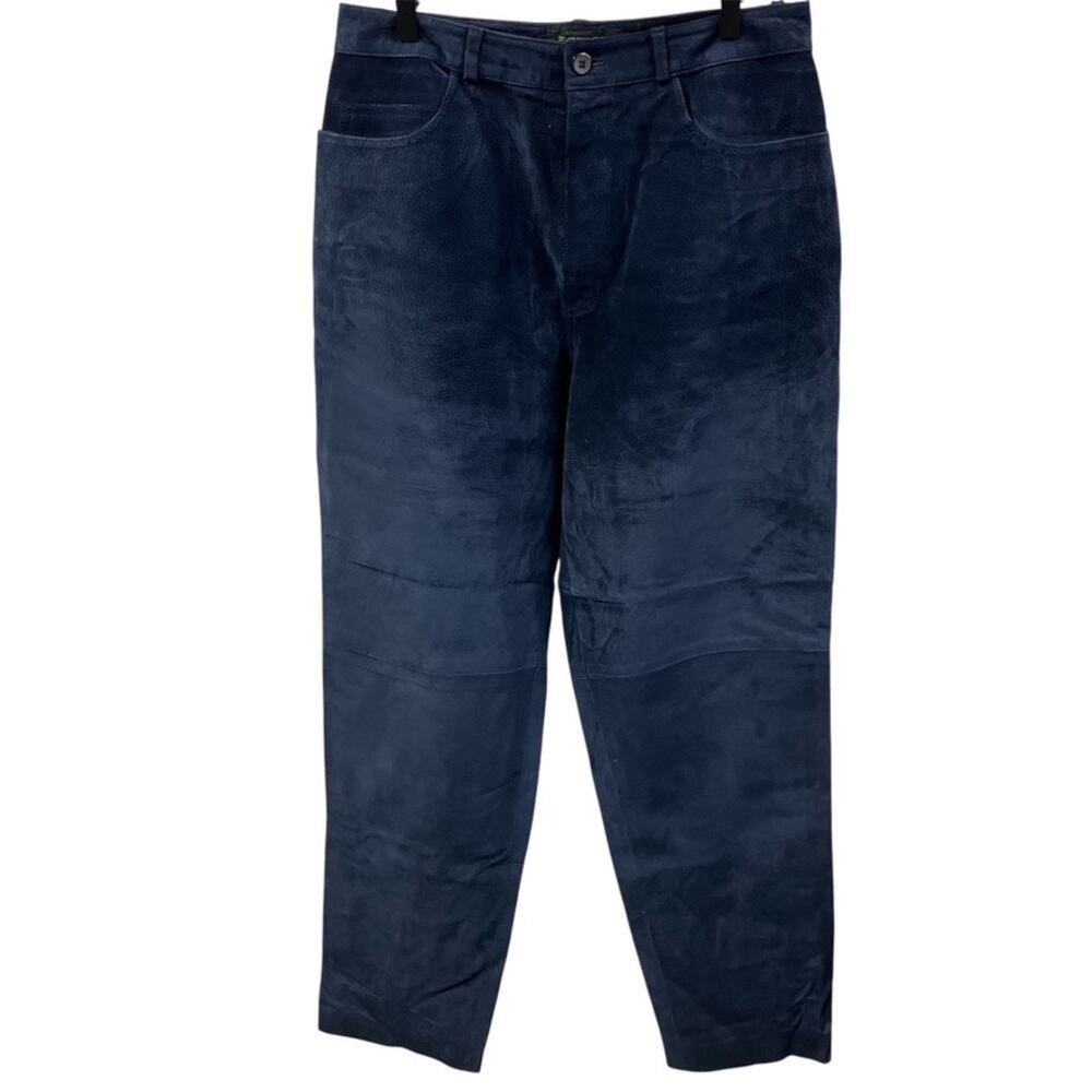 Vintage Bushwacker Genuine Suede Leather Womens 12 Pants Blue Highwaisted USA